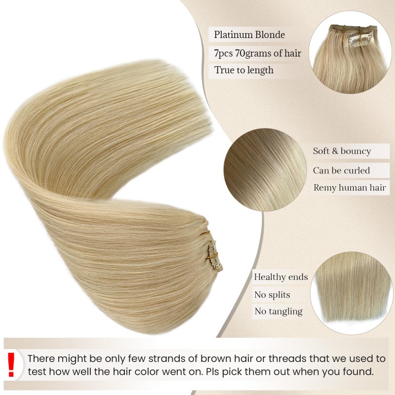 Licoville Blonde Clip in Hair Extensions Human Hair 15 Inch #60 Platinum Blond Real Human Hair Extensions Clips ins Thick Ends Soft Blonde Remy Hair Pieces for Thicker Look - Image 3